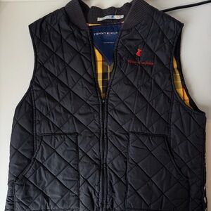 Tommy Hilfiger Black Quilted Vest with Yellow Plaid Lining